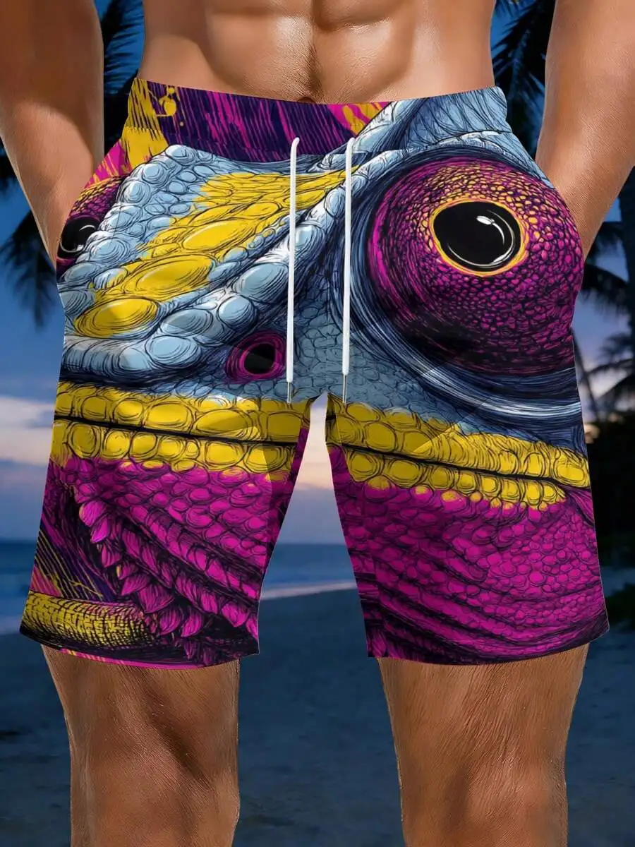 

Mens Colorful Chameleon Print Beach Shorts Summer Quick Dry Swim Trunks