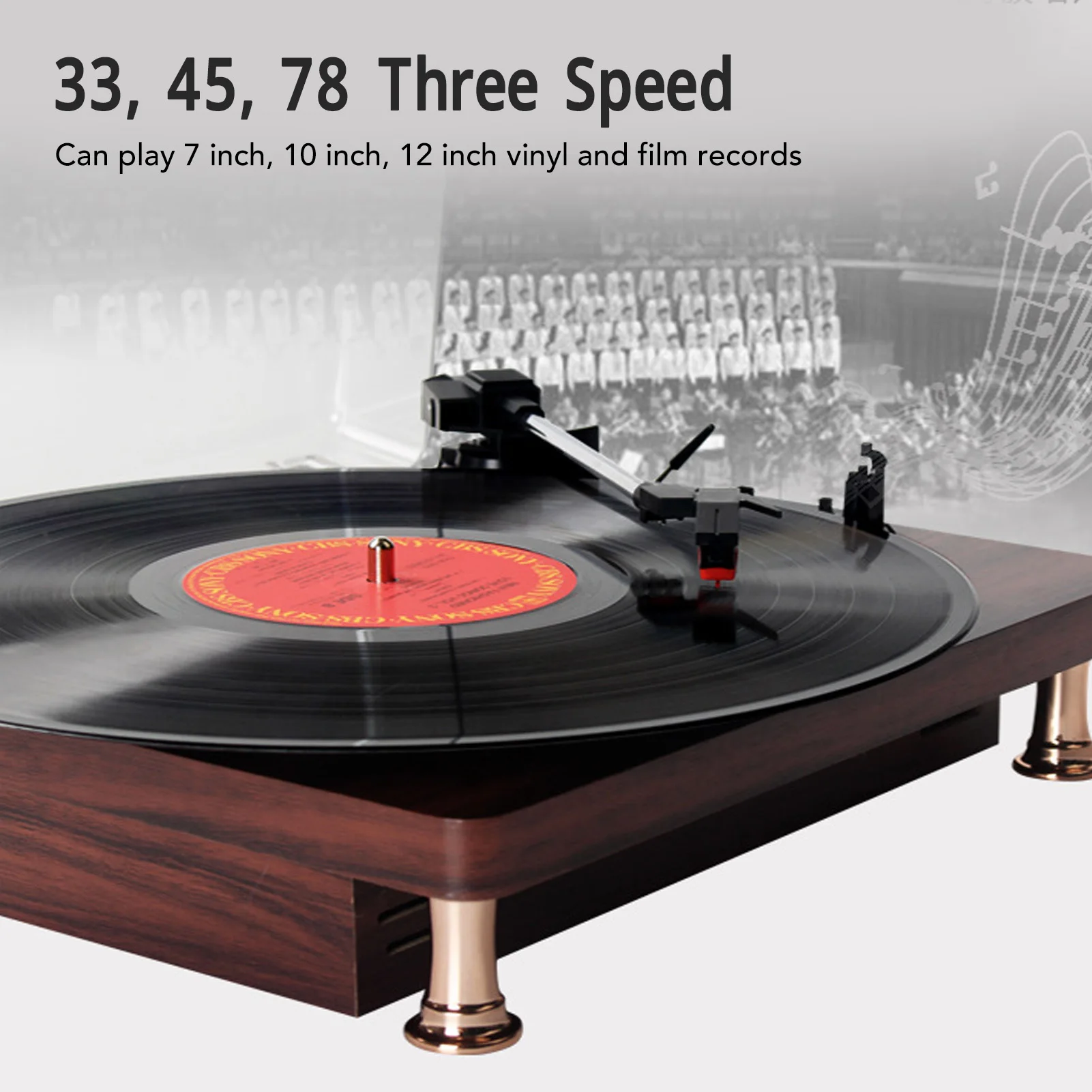 Record Player 3 Speed Built in Stereo Speaker Vintage Turntable Phonograph with Dust Cover for Home Vintage Record Player