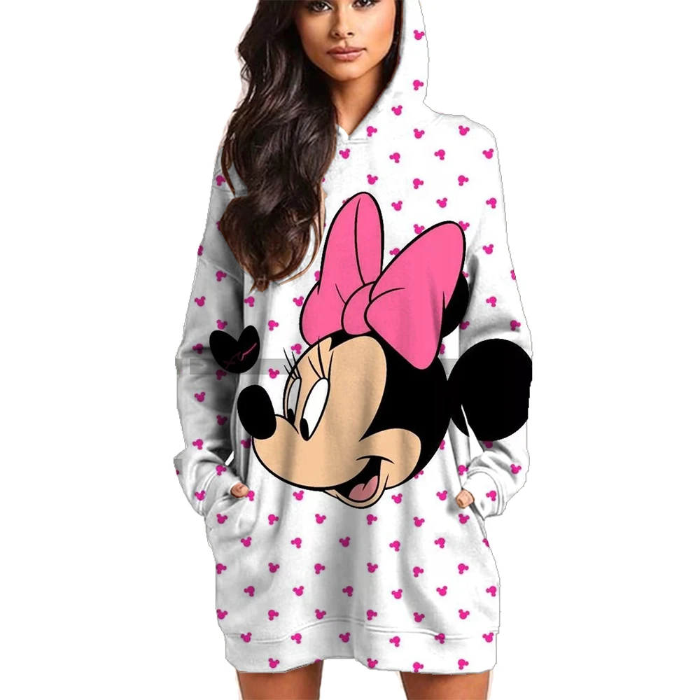 Street Women Sweatshirts Disney Minnie Mickey Mouse print Hoodies Crewneck Loose Pullover Female Tops Clothes Dress