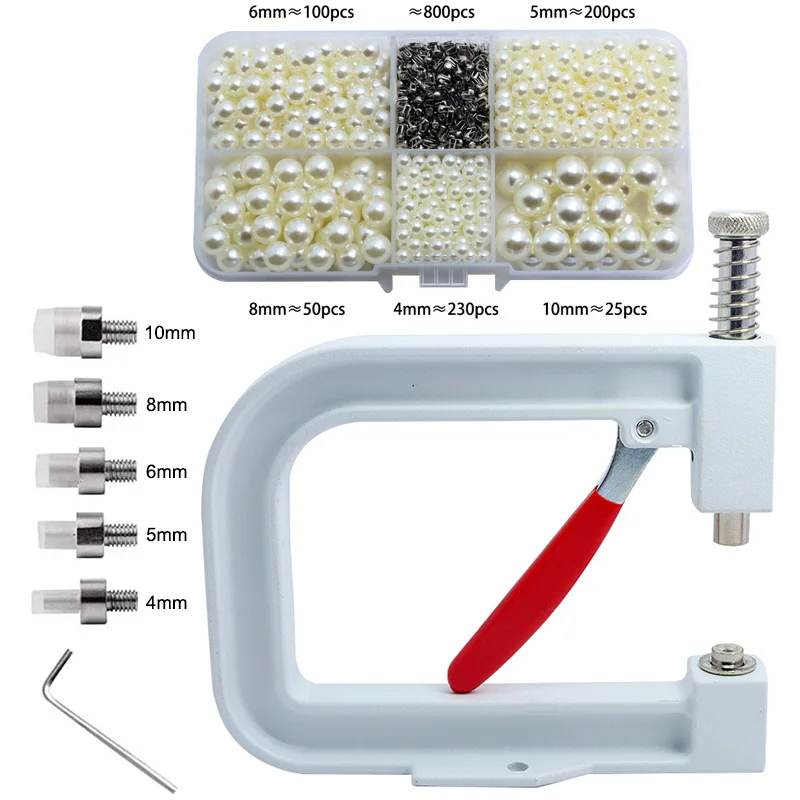 1Set Manual Nailed Bead Machine With Pearl Beads & Four Grasping Nails Clothing Cap Craft for DIY Knitting Lace Hat Sewing Tools