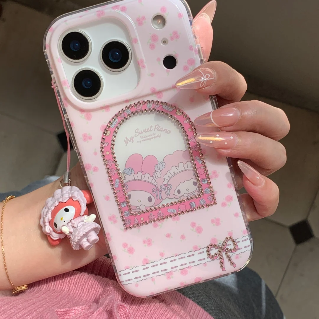 

kawaii My Melody Premium Shiny Phone Case For Iphone 17 16 15 14 13 pro Max Shockproof Bumper Luxury Glitter Protecte Cover Gift
