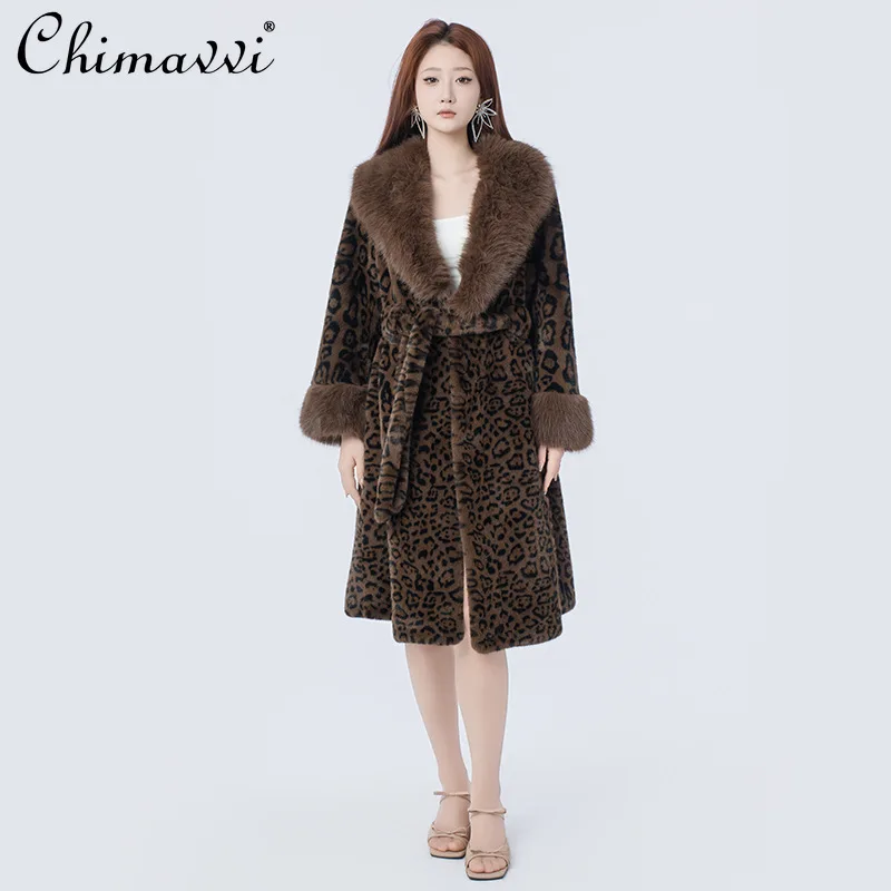 النمط الأمريكي أزياء فضفاضة سميكة الدافئة فو الفراء معاطف للنساء خمر ليوبارد أنيقة تنوعا معطف طويل جواكت شتوية #1
