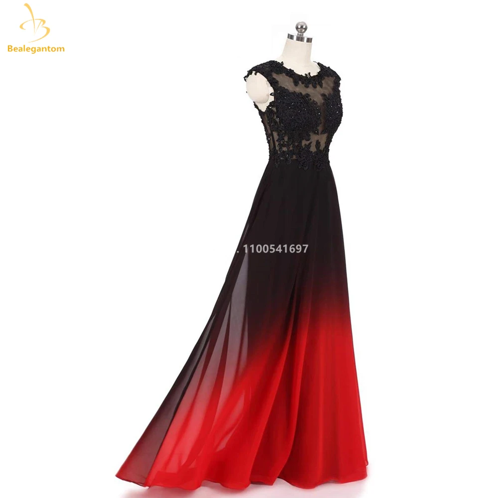 Bealegantom Sexy Scoop Ombre gaun Prom manik-manik panjang korset A-Line gradien Formal gaun pesta koktail malam jubah De Soiree