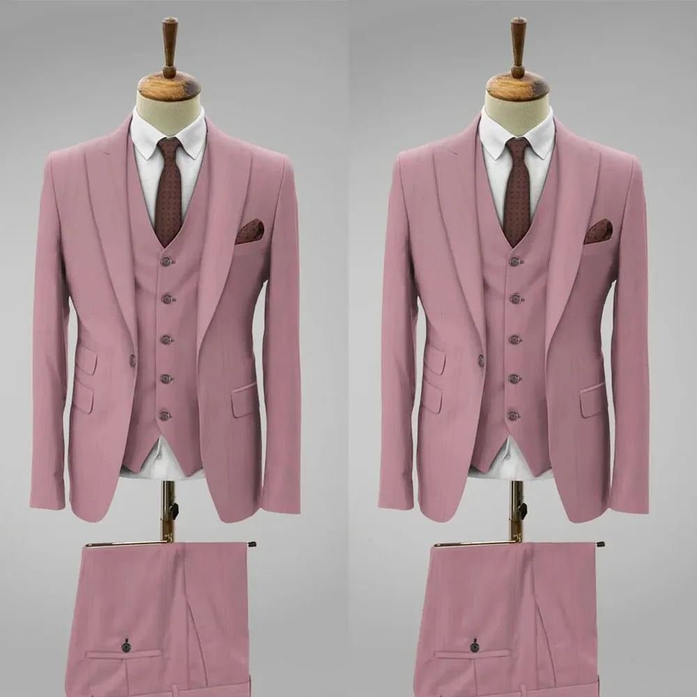 Pink New Arrival Men Suit Tailor-Made 3 Pieces One Button Blazer Vest Pants Business Work Wear Formal Causal Daily Tailored