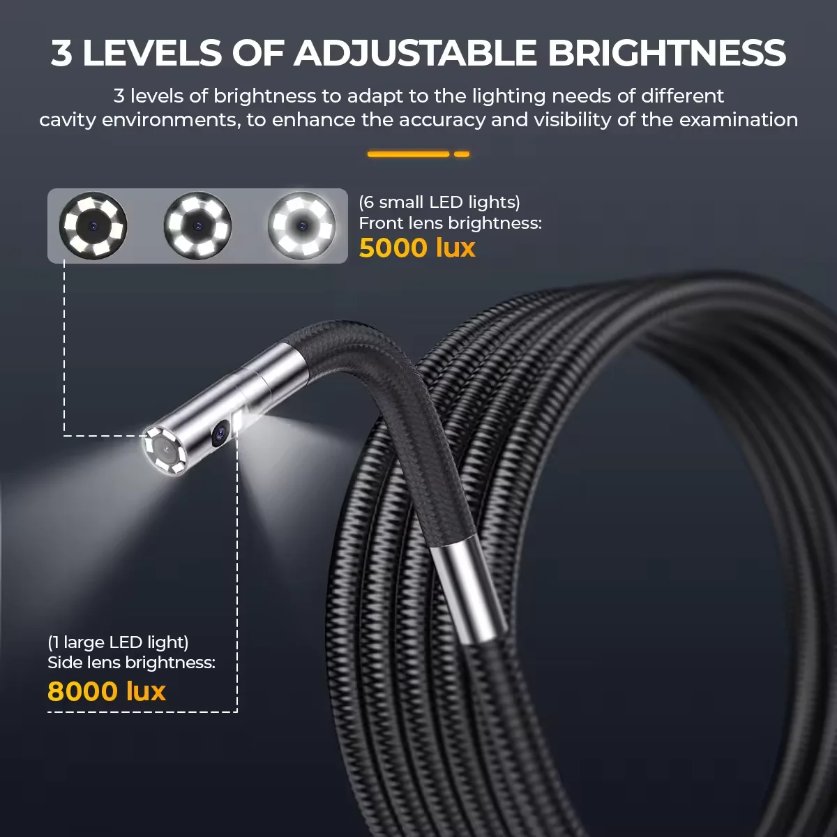 ANCEL AN302 2-Wege-Gelenkendoskop-Kamera mit 7 LED-Leuchten, Industrielles Endoskop-Inspektionskamera mit 6,5 mm Front- und Seitenkamera – Detail 6