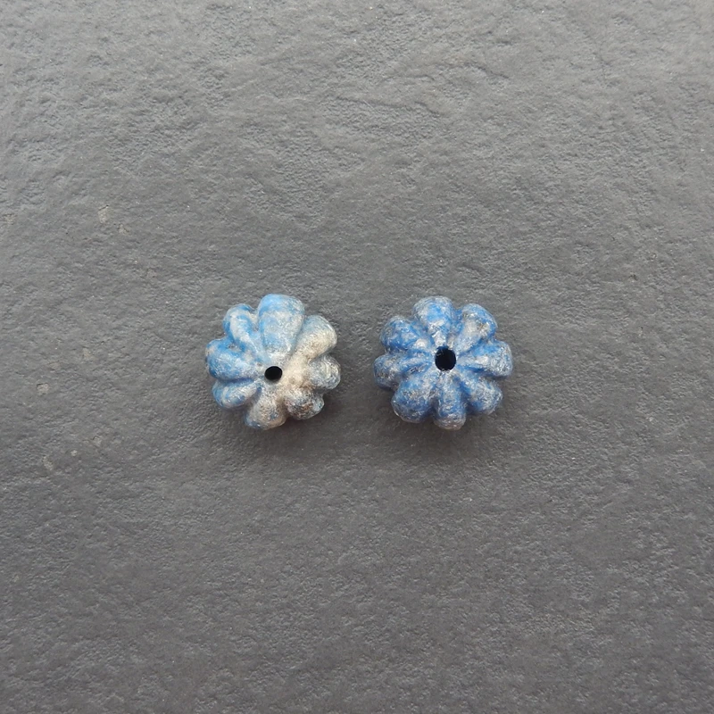 

2PCS Natural Lapis Lazuli Pumpkin-Shaped Beads Deep Blue Gemstone with Pyrite Inclusions 15x15x3mm-9.1g