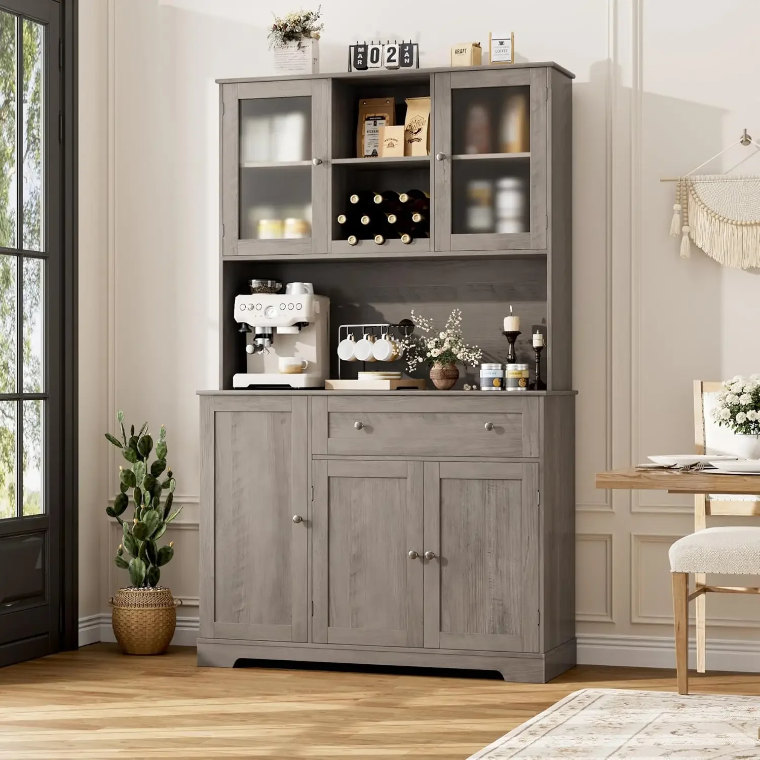 Hostack Kitchen Pantry Storage Cabinet, Buffet Cabinet With Hutch, Tall Kitchen Hutch Cabinet With Microwave Stand, Food Pantry