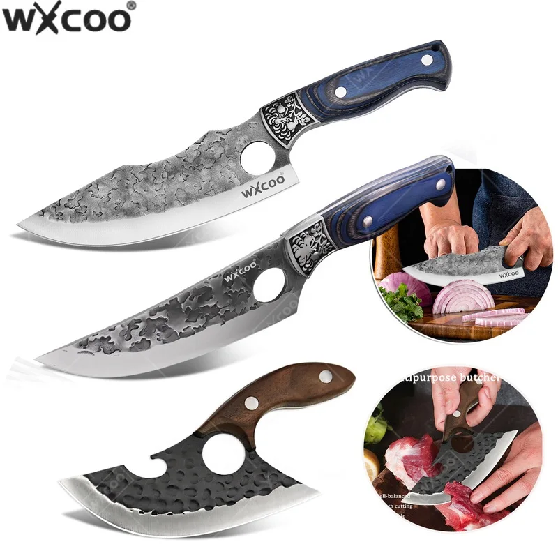 WXCOO Stainless Steel Butcher Knife Multifunctional Forged Boning Knife Meat Cutting BBQ Kitchen Knife with Sheath