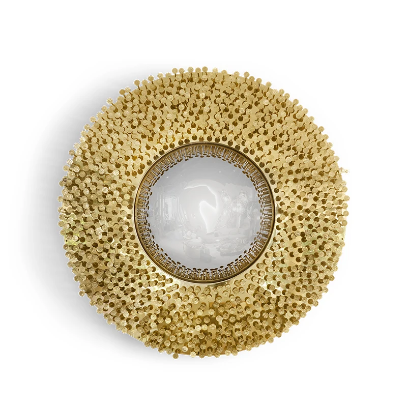 Wall mounted mirror luxury villa living room modern luxury brass decorative console entrance mirror