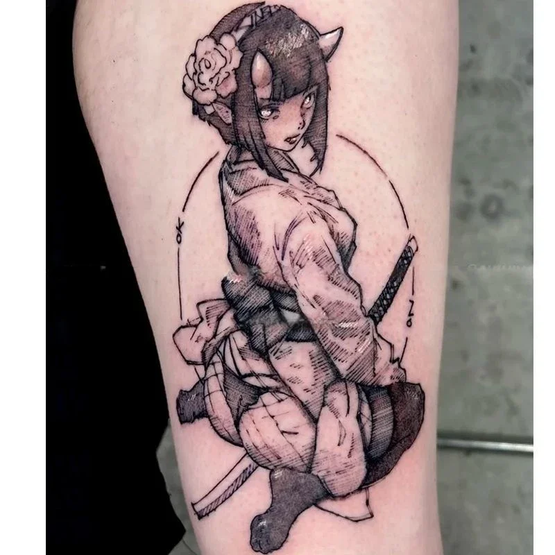 

Female Warrior Herbal Juice Temporary Tattoos Anime Durable Realistic Body Art Waterproof Fake Tattoo Sticker for Woman Man