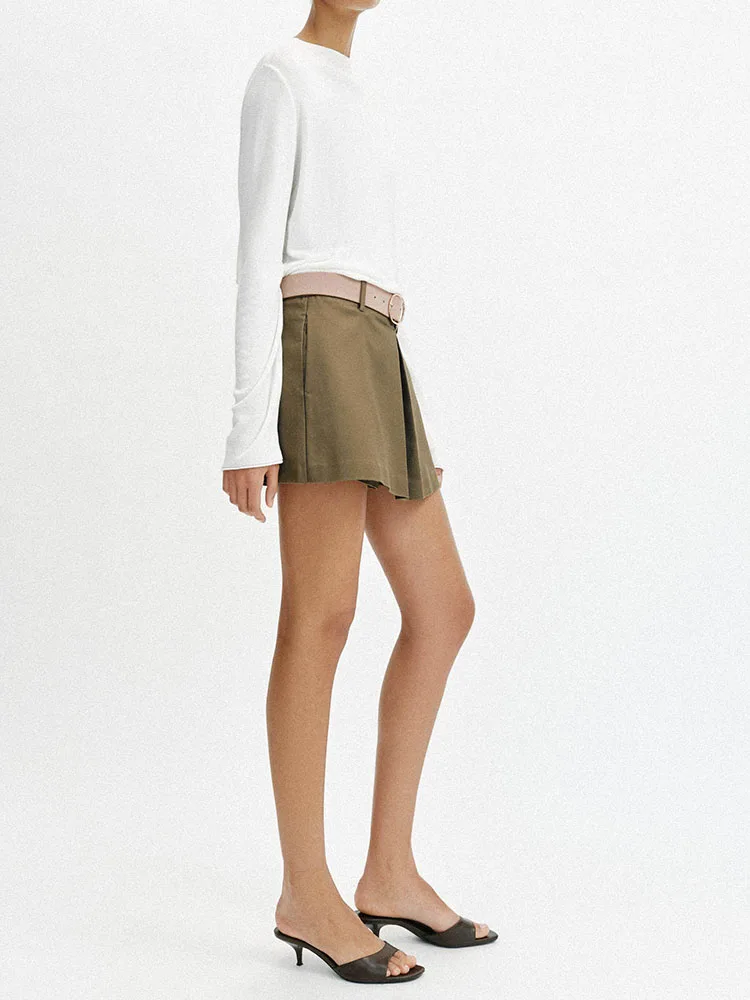 

Women's Casual Pleated Belted Color Skirt Pants Summer New Fashion All-Match 2026 Mid-Waist Straight Leg Shorts
