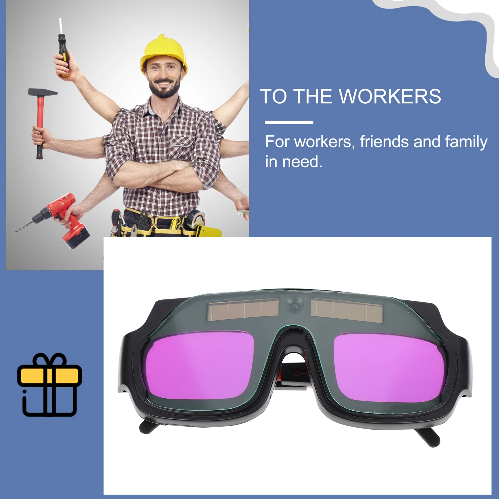 Auto Darkening Welding Goggles Solar Rechargeable Thickened Lens Uv Protection Impact Resistant Lightweight For Outdoor