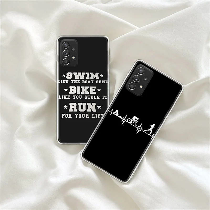 Triathlon Swim Bike Run Phone Case For Galaxy Note 20 Ultra 10 Lite 9 8 Samsung A15 A25 A35 A55 A05S M12 M21 M30S M31 M32 M51 M5