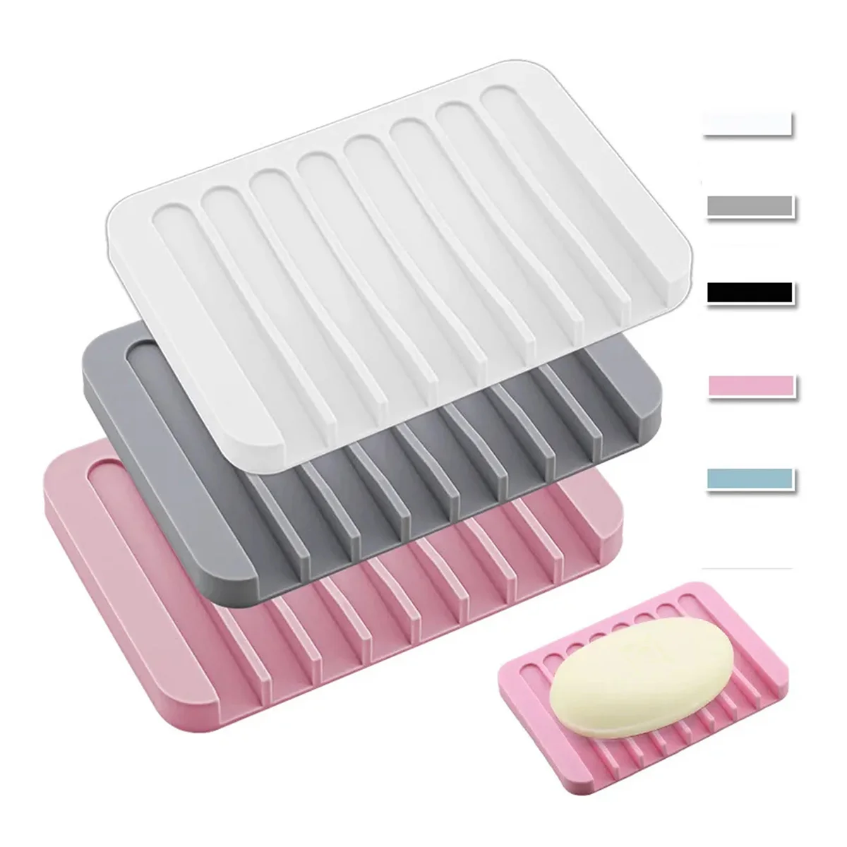 1-Pack Free Punch Soap Box Silicone Draining Soap Holder Creative Kitchen Bathroom Countertop Non-slip Shelf