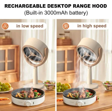 Mini Kitchen Portable Desktop Range Hood Large Suction Rechargeable Exhaust Fan Adjustable Angle USB Plug Indoor BBQ Hotpot Use