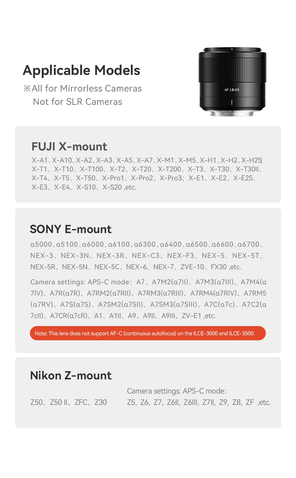 TTARTISAN AF 23mm F1.8 Große Blendenöffnung Autofokus-Objektiv für Kamera, Humanwissenschafts-Fotografie mit Sony E Fujifilm XF-Anschluss XT30 – Detail 2