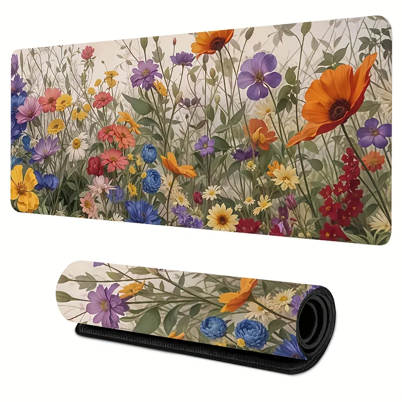 Colorful Wildflower Garden Desk Mat Large Non-Slip Rubber Mouse Pad for Gaming Office Computer Workstation