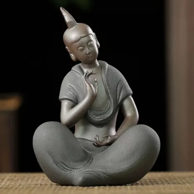 

Chinese Zi Sha Clay Praying Buddha Statue Buddhism Zen Figure Decor
