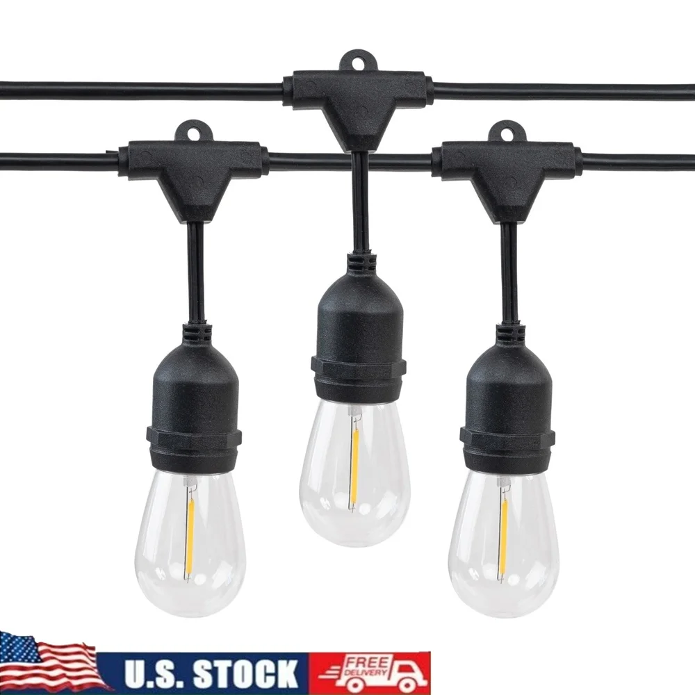 

12 Count Edison String Lights Waterproof LED Outdoor Lights Patio Garden Party 28ft Heavy Duty Warm White Bulbs