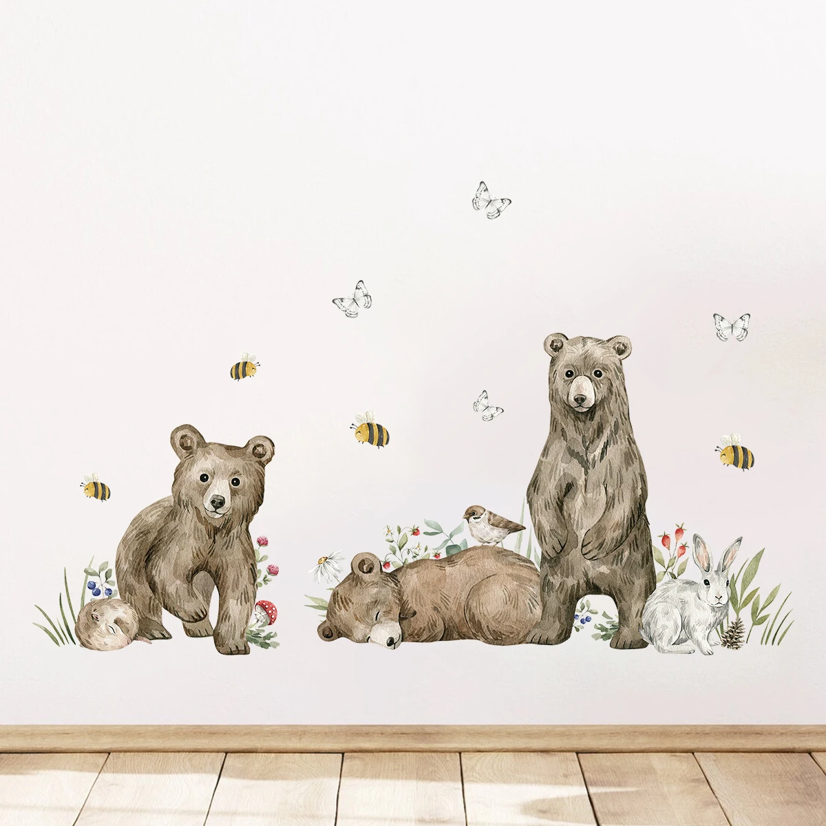 1pc Watercolor Animals Bear Wall Stickers Kids Room Decor Home Decoration Bedroom Wall Decals Nursery Baby Room Living Room