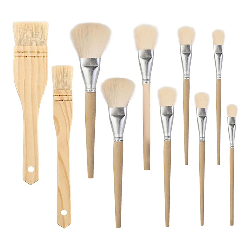 10 PCS Assorted Size Paint Brush Gilding Brush Gold Leaf Hair Duster Flat Brush Sweep Mops for Watercolor, Wash, Ceramic