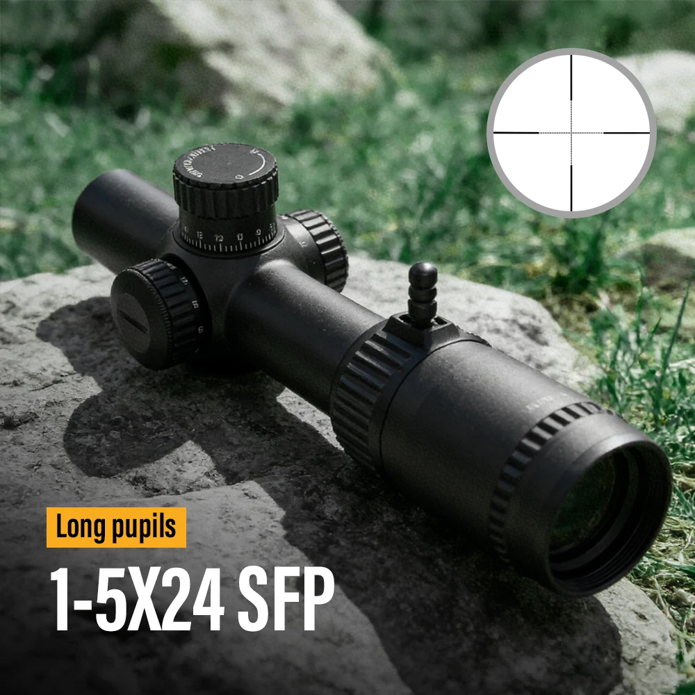 

Long Eye Relief 1-5X24 SFP Tactical Riflescope Optical Compact Hunting Rifle Scope Spotting Airgun Airsoft PCP Sight for AR 15