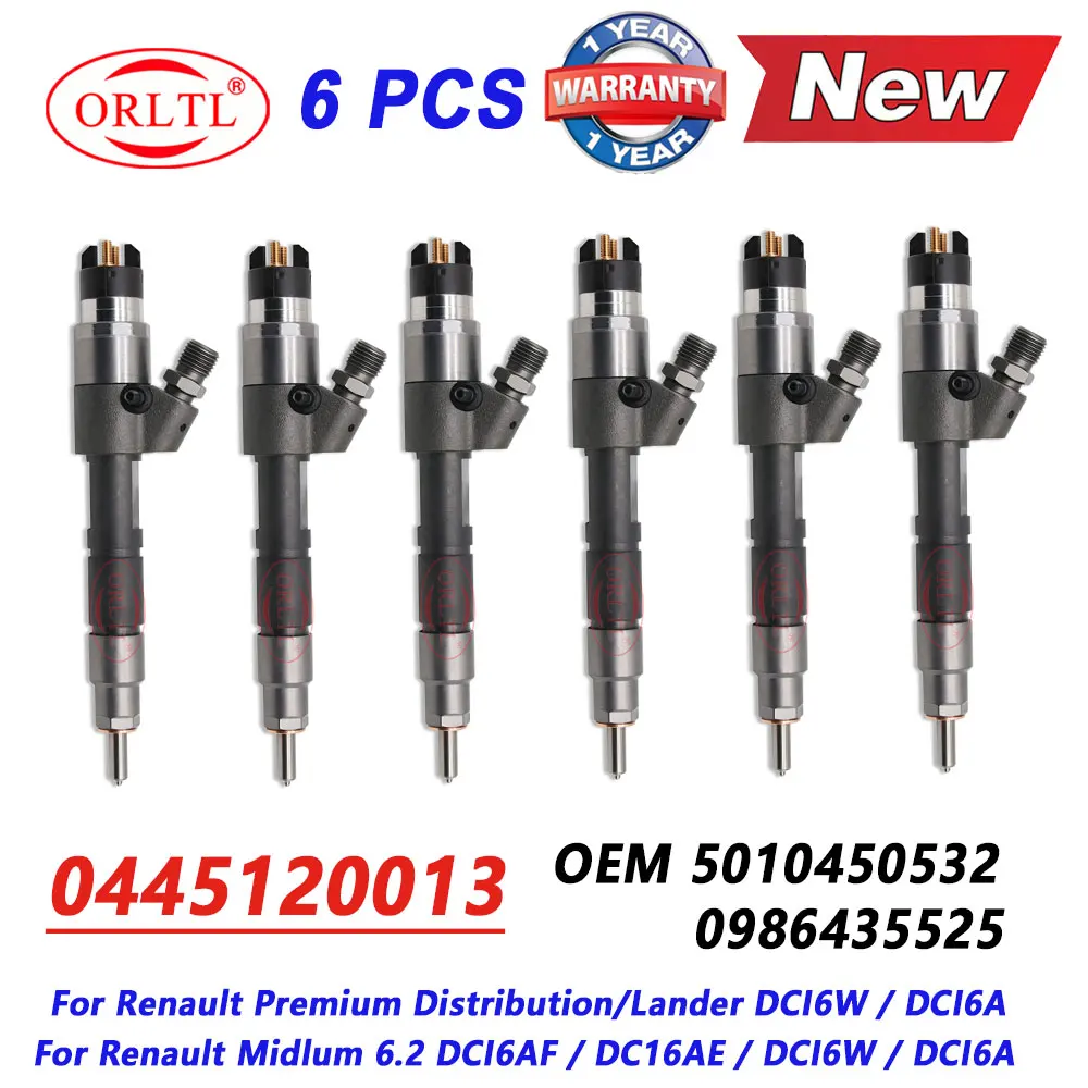 

6 PCS 0445120013 5010450532 New Diesel Fuel Injector 0 445 120 013 for Renault Midlum Premiun Midlum 0445 120 013 0986435525