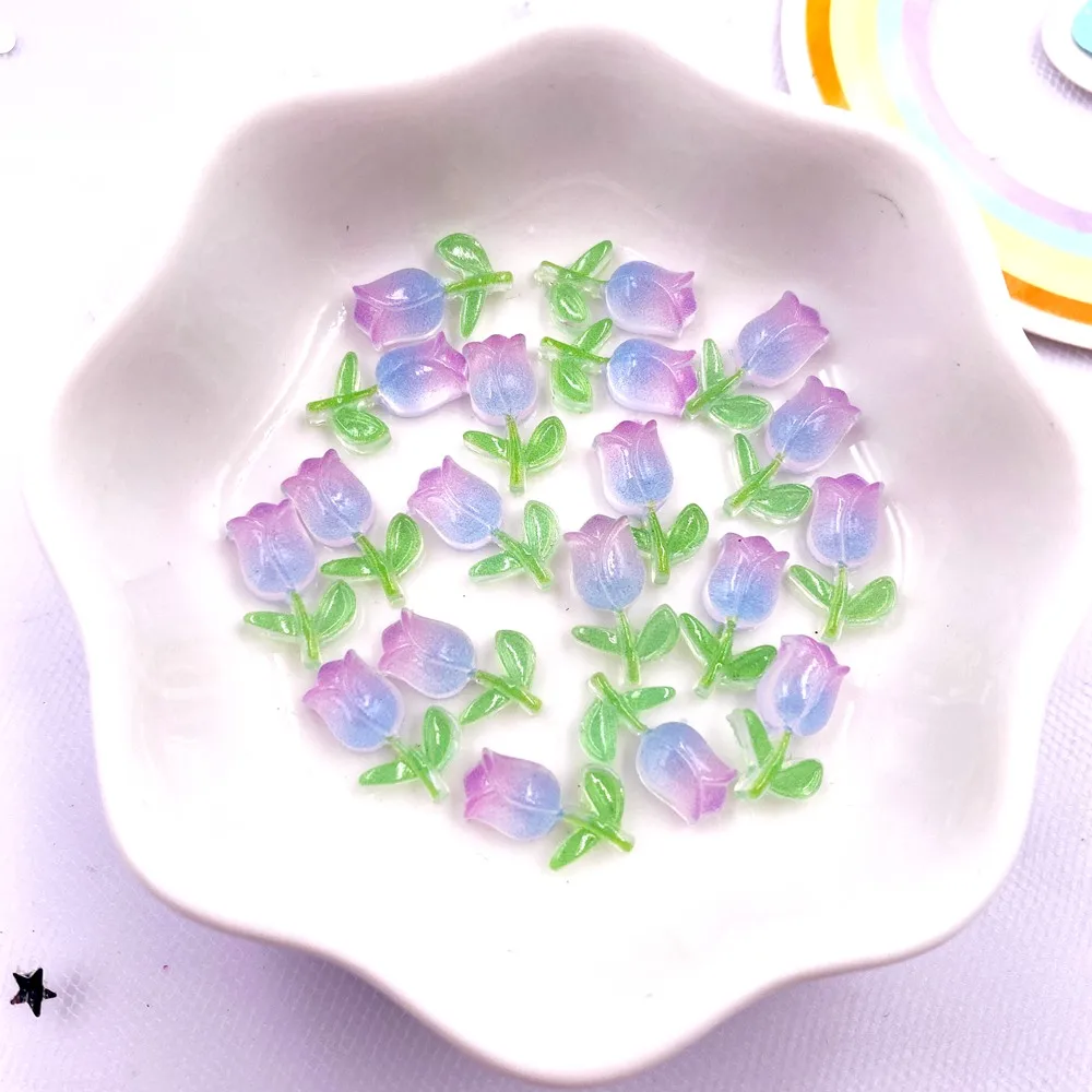 50pcs Resin Kawaii Mini Colorful A Tulip Art Nail Flatback Flower Rhinestone Buttons Applique Accessories DIY Manicure Scrapbook