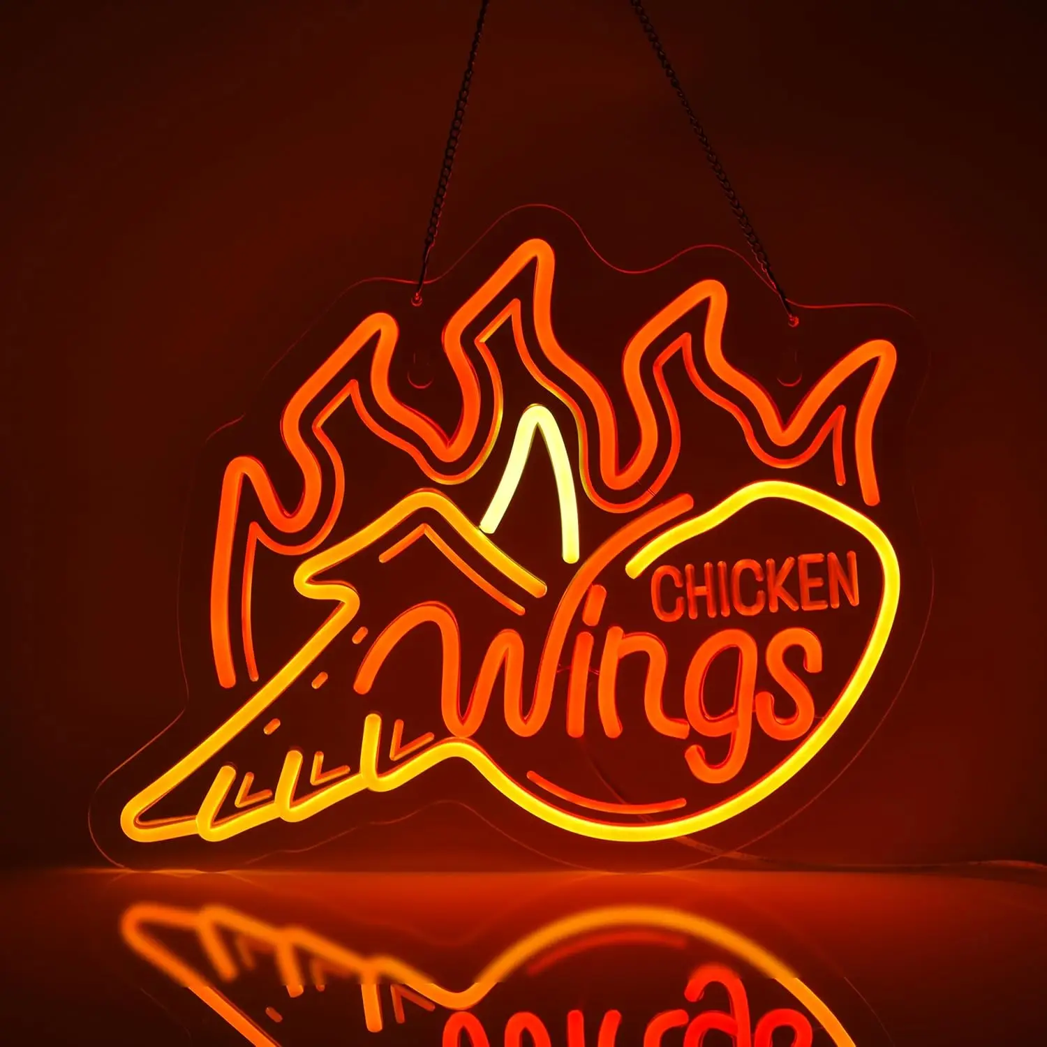 Fiery Orange Chicken Wings LED Neon Sign Dimmable USB Neon Light BBQ Grill Fried Chicken Shop Food Stall Restaurant Wall Decor