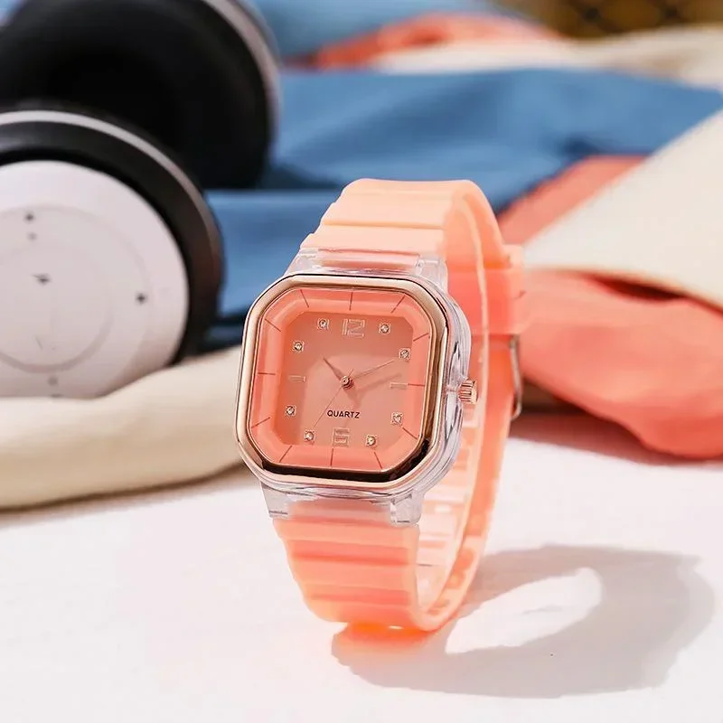Candy สีซิลิโคนสแควร์ Quartz นาฬิกาผู้หญิงที่เรียบง่ายกีฬา Jam Tangan Digital หญิงนาฬิกาแฟชั่นผู้ชาย