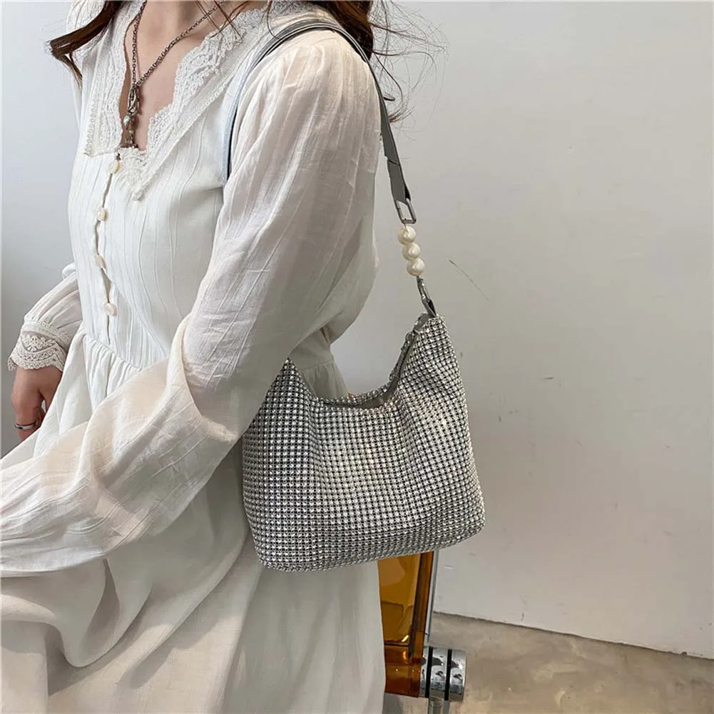 Women INS Fashion Rhinestone Square Bag Ladies Messenger Bag Designer Pearl Chain Shoulder Corssbody Bags Сумка Женская Багет