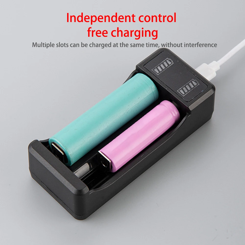 18650 Battery Charger 1/2 Slots Smart Safety Fast Charging 4.2V Rechargeable Lithium Battery Charger USB Charger for14500 18650