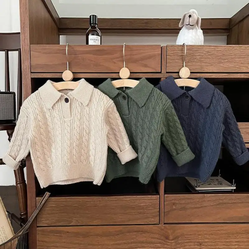 2025 خريف جديد طفل طويل الأكمام متماسكة قمصان بولو الرضع فتاة التلبيب سترة الصلبة الاطفال الفتيان سترة بولو غير رسمية ملابس الأطفال