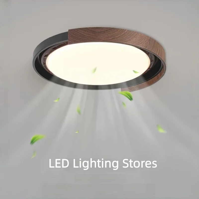 Modern Invisible Ceiling Fan Changeable Acrylic Shaftless Wood Pendant Light with Remote Control for Bedroom