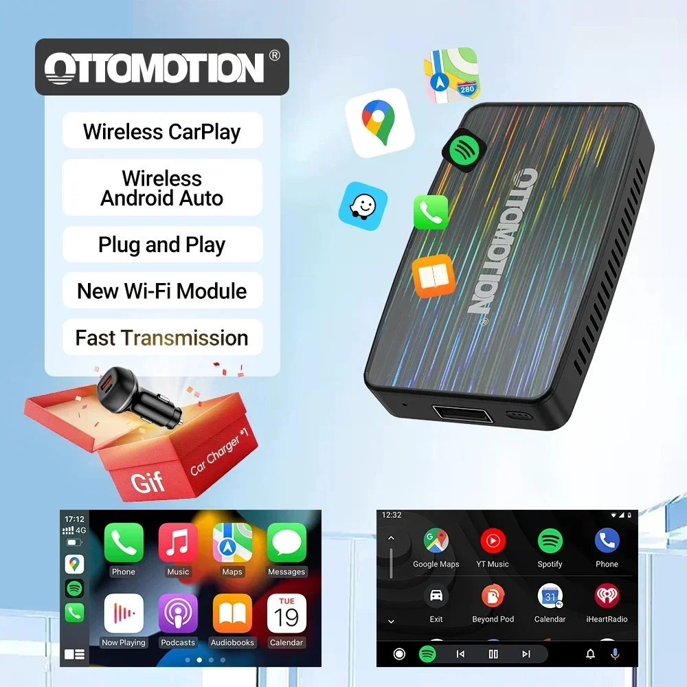 

Ottocast Android Auto Car Play Wireless 2 in 1 Adapter For Factory Wired CarPlay Car Accessories Dongle Fast Connect New Arrival