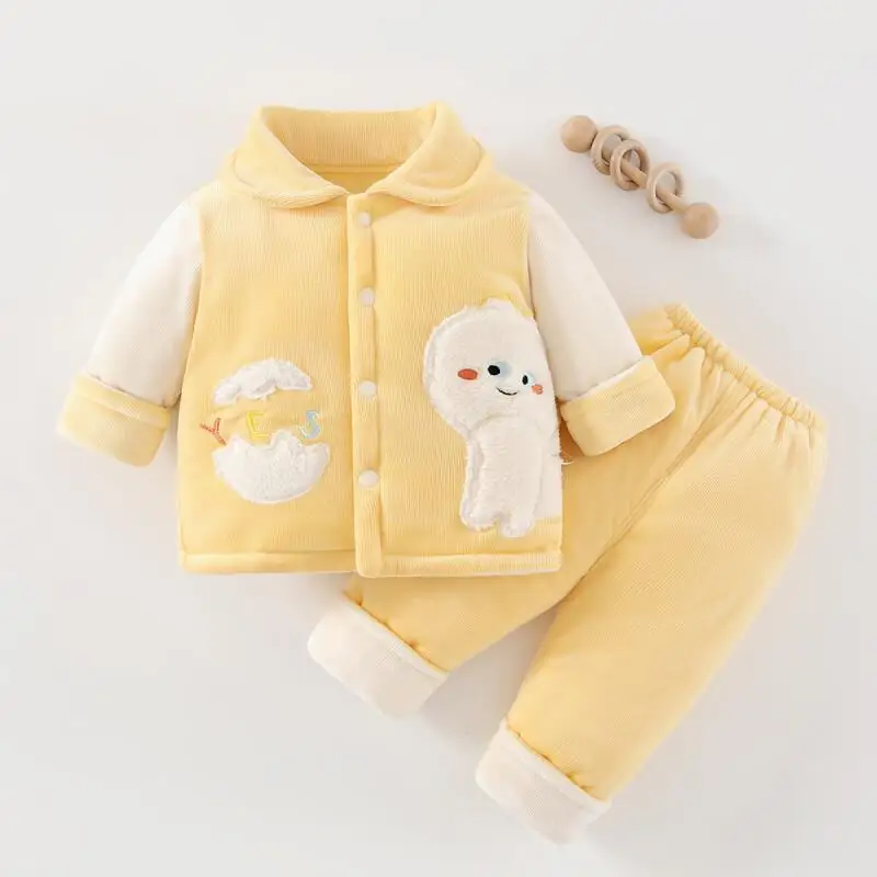 

2025 комплект из двух предметов для новорожденных, осенне-зимняя хлопковая одежда, прогулочная одежда, стеганая и бархатная теплая детская хлопковая куртка, хлопковые штаны