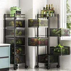 Kitchen Rotatable Fruit Vegetable Shelf with wheel Kitchen Multi-Layer Rack Fruits Snacks Organizers With Large Capacity