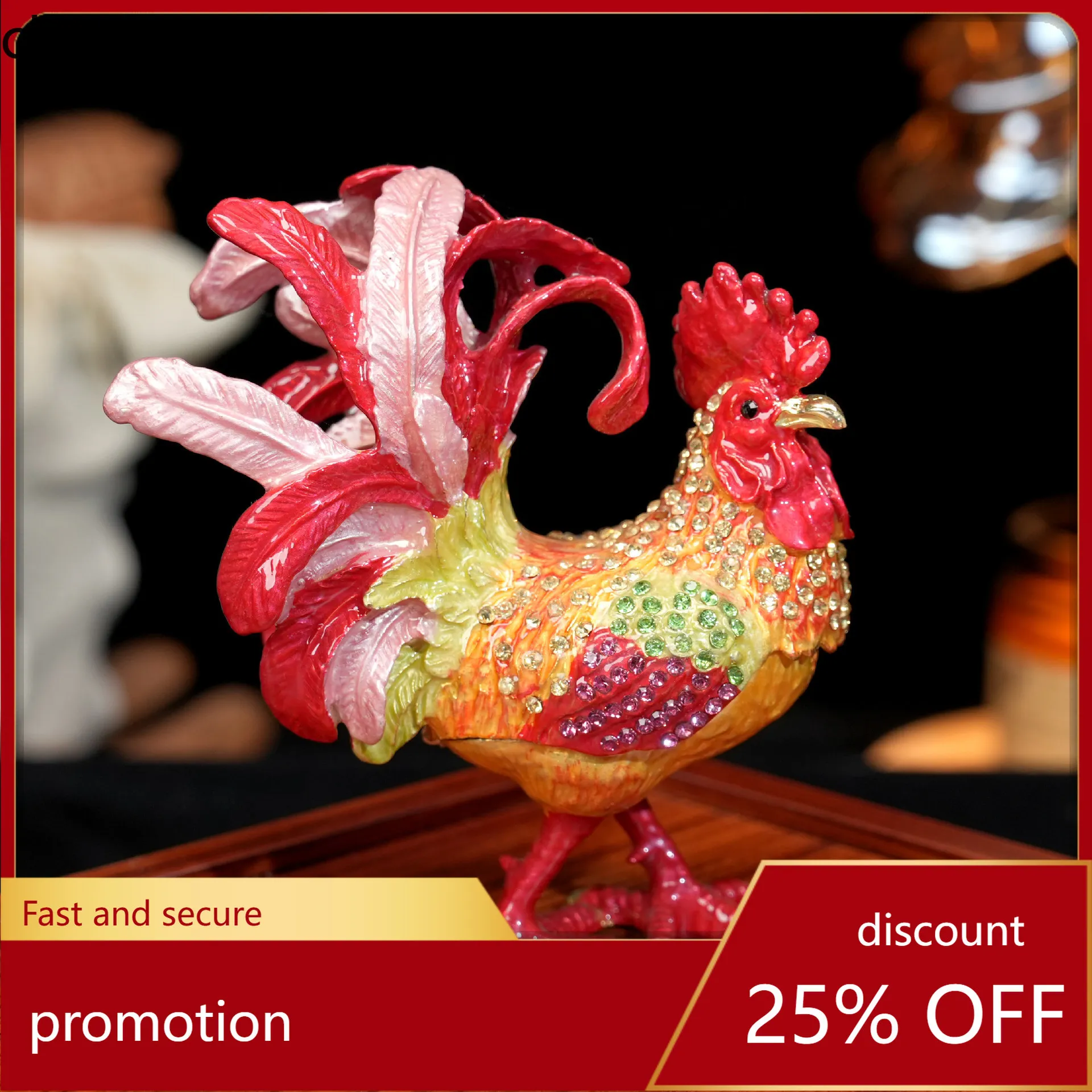 

H1 Metal Enamel Jewelry Box Handicraft Home Decoration Chinese Style Phoenix Tail Rooster Fortune Ornament Gift