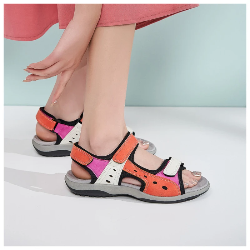 

Womens Summer Colorblock Adjustable Strap Sport Sandals Soft Non Slip Sole Comfortable Casual Walking Shoes For Middle Aged Moms