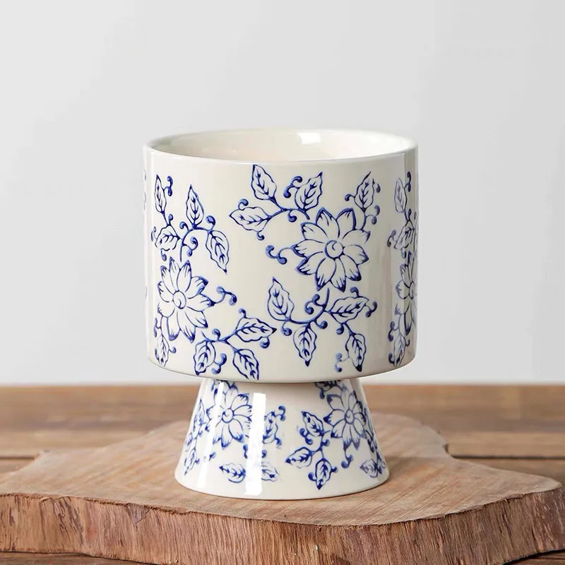 

Chinese Style Blue White Porcelain Orchid Planter Ceramic Flower Pot for Home Desktop Plants