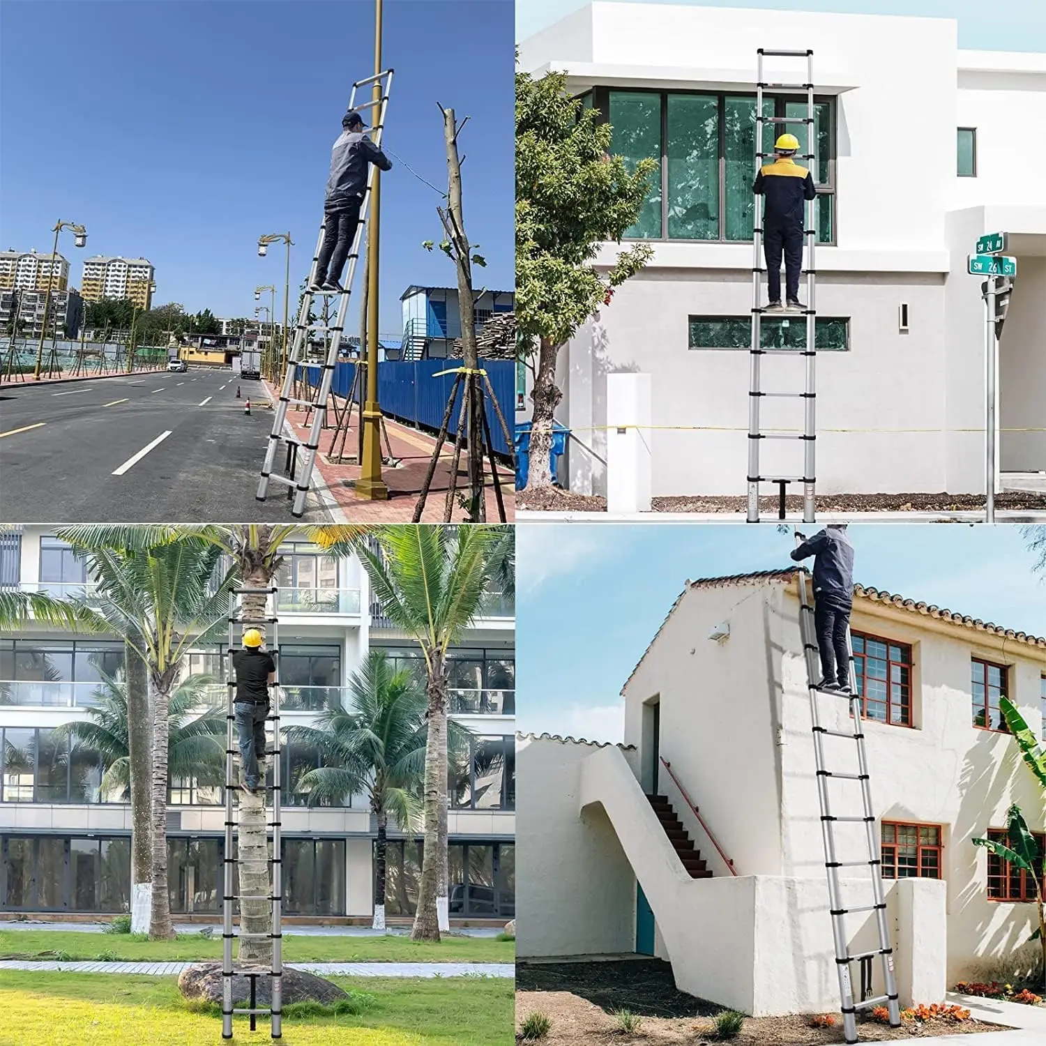 Lucn 2.6m-3.8m Scala telescopica industriale in acciaio inossidabile Scala di estensione resistente per soffitta/tietto, scala diritta per casa fai da te