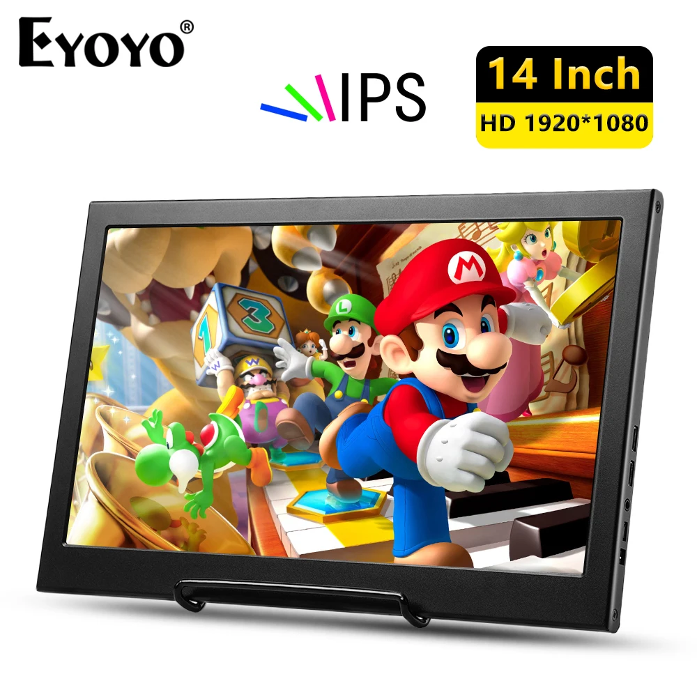 

Eyoyo 14" Gaming Monitor 1920x1080 Dual Speakers HDMI Portable IPS Display 72% NTSC Second Screen For Computer Laptop PS4 Xbox