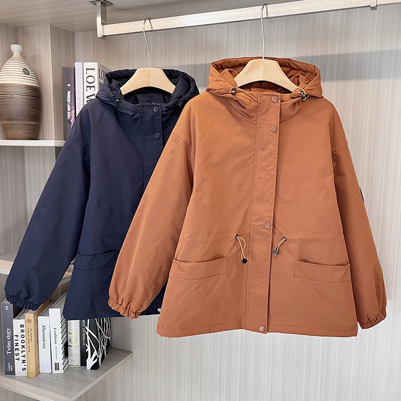 

Thiened Cotton Jaet Hooded Mid-Length Coat Warm Fce Dstring Waist Winter Outerwear Women's Premium Cotton Puffer