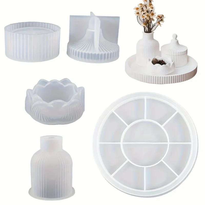 Harzgussformen - 5 Stück pro Set. Große runde Schalen, Vasen-Aufbewahrungsbehälter und Lotus-Silikonform-Set, Gips-Beton-Gussform für Vasen-Aufbewahrungsbehälter. Geeignet für Kunsthandwerk und