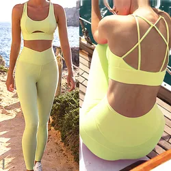 2024 Pad 1/2PCS Tuta da donna Set da yoga Palestra Legging Reggiseno sportivo Croce a vita alta Pantaloni da allenamento Corsa Palestra Abbigliamento sportivo Tute