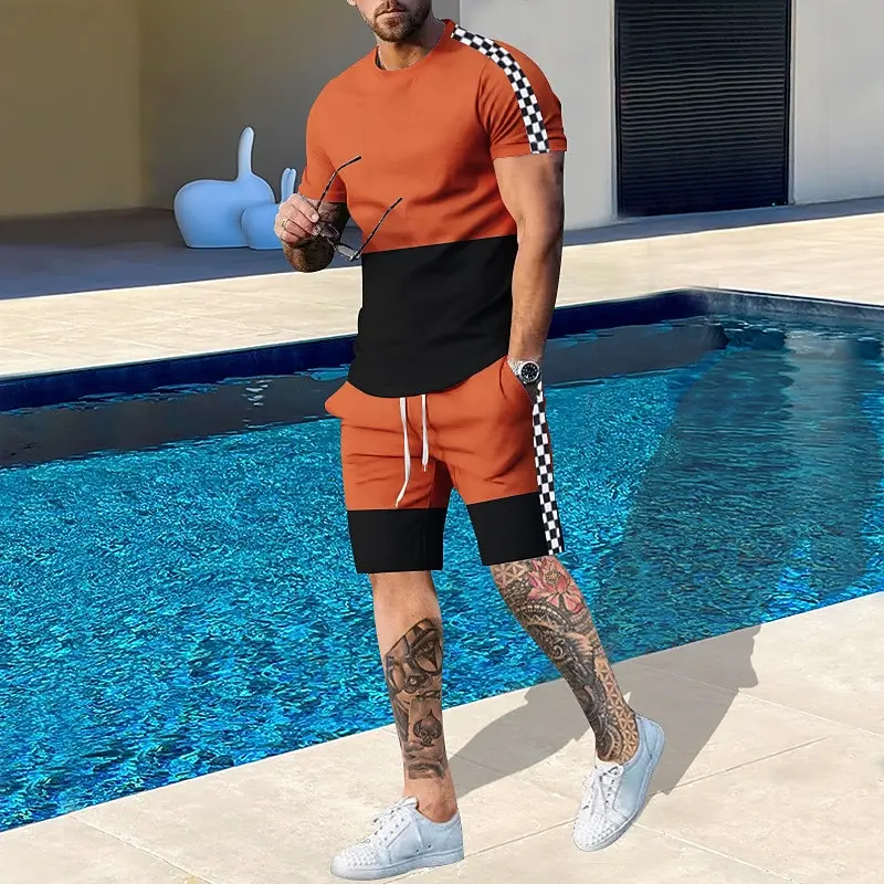 Men's Pattern Color Blocked 2-piece Set Shorts and T-shirt Set Short Sleeved Casual and Comfortable Outdoor Vacation Daily view 6
