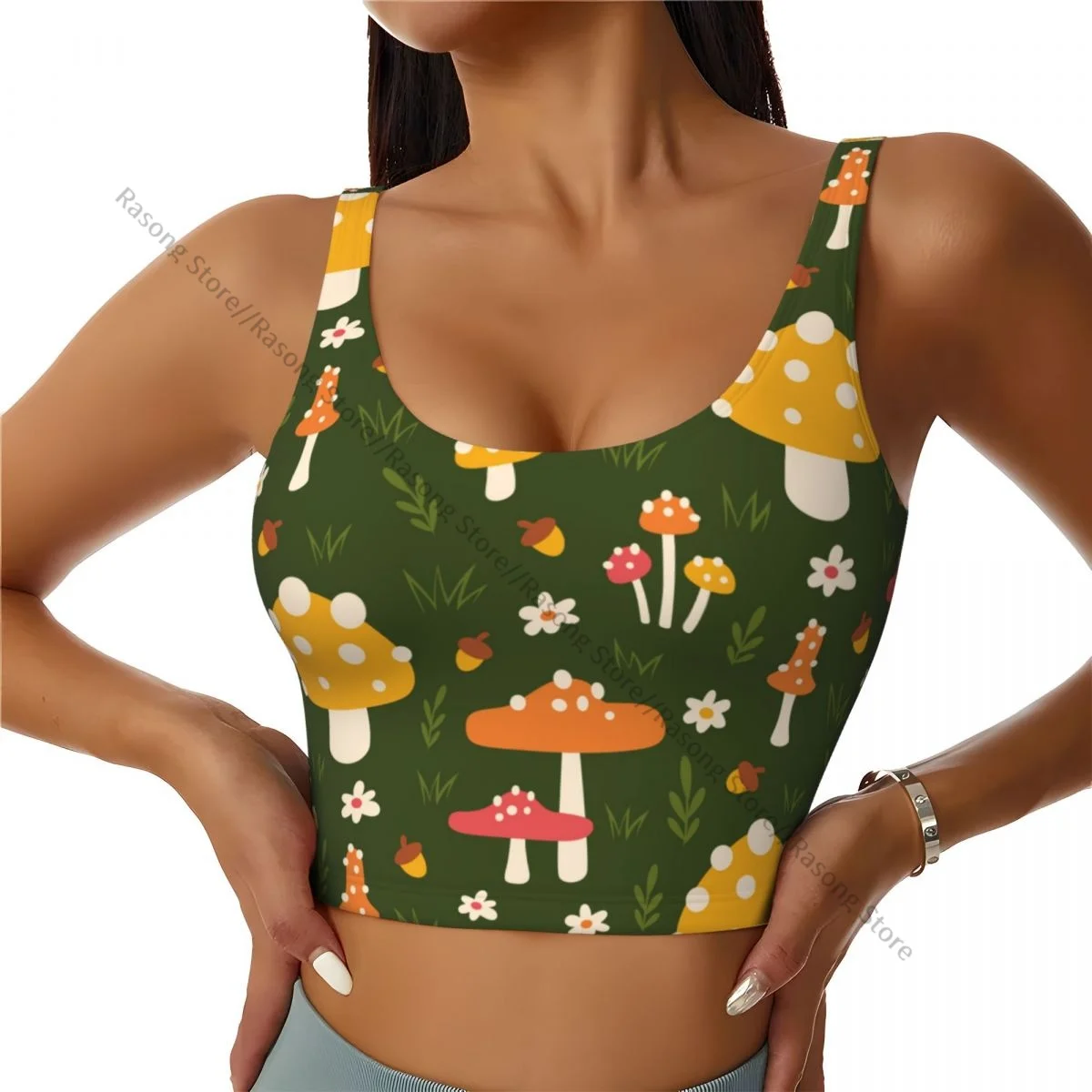 Women Sexy Sports Vest Mushroom Leaves Pattern Female Streetwear Sport Lingerie Tee Crop Top