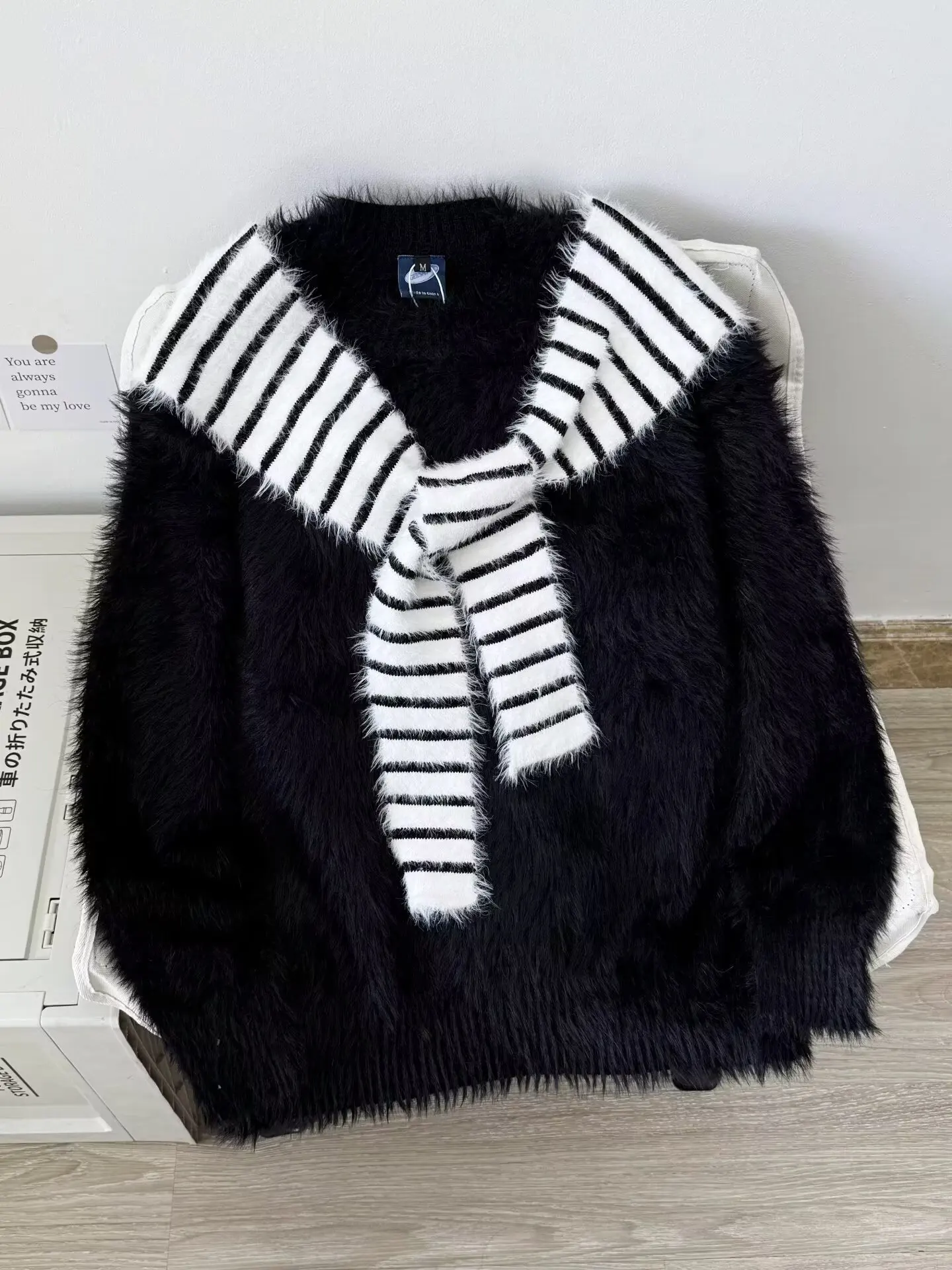 

American Retro Loose round Ne Knitted Sweater Mink Velvet oulder Wrap for Men And Women Casual Sle Autumn Winter Lazy C...