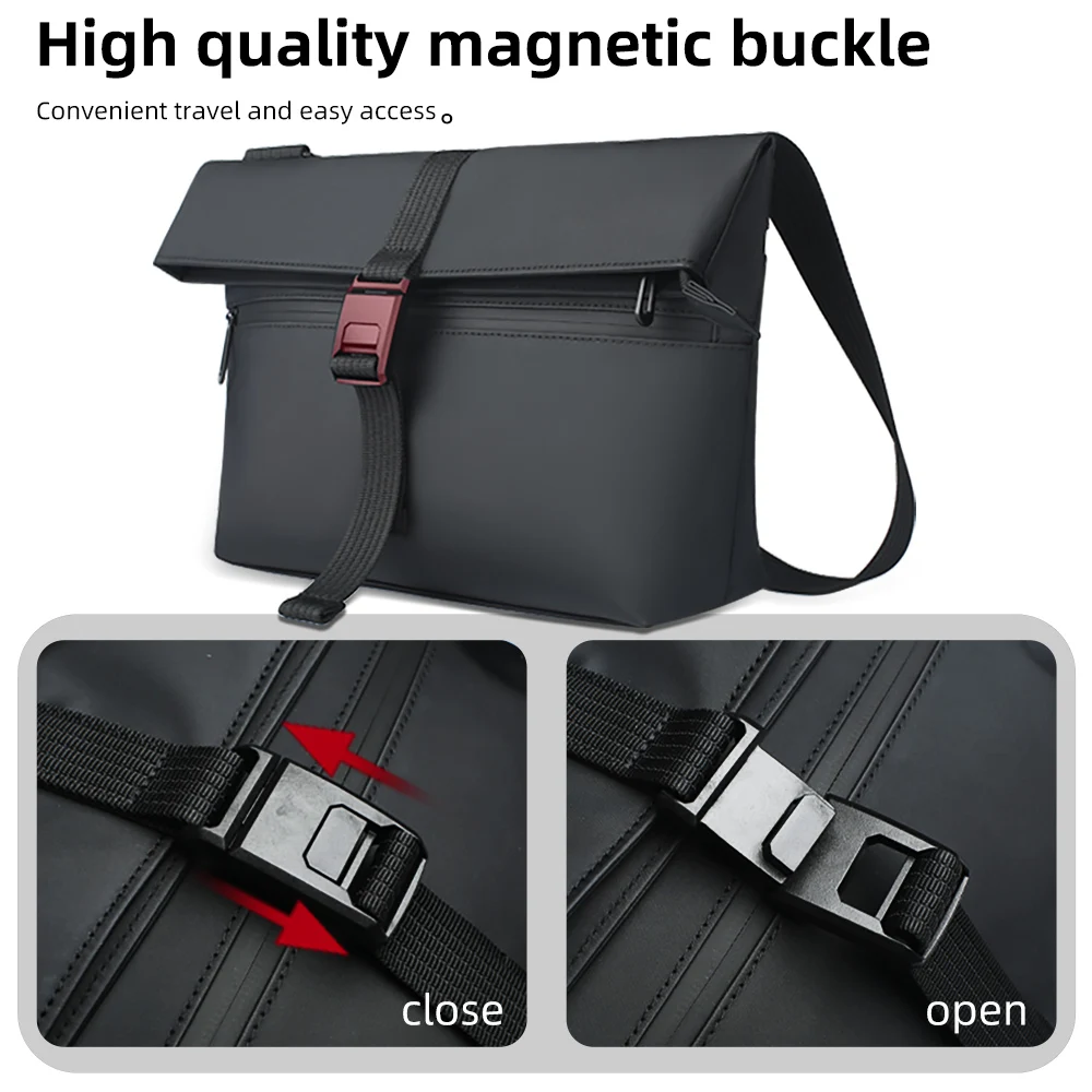 Imagem -03 - Hcankcan-bolsa Crossbody Impermeável Masculino Bolsa de Ombro Ajuste 13 Polegadas Bolsa da Cintura do Portátil Grande Capacidade Bolsa do Mensageiro Bolsa Lateral Preto Ajuste