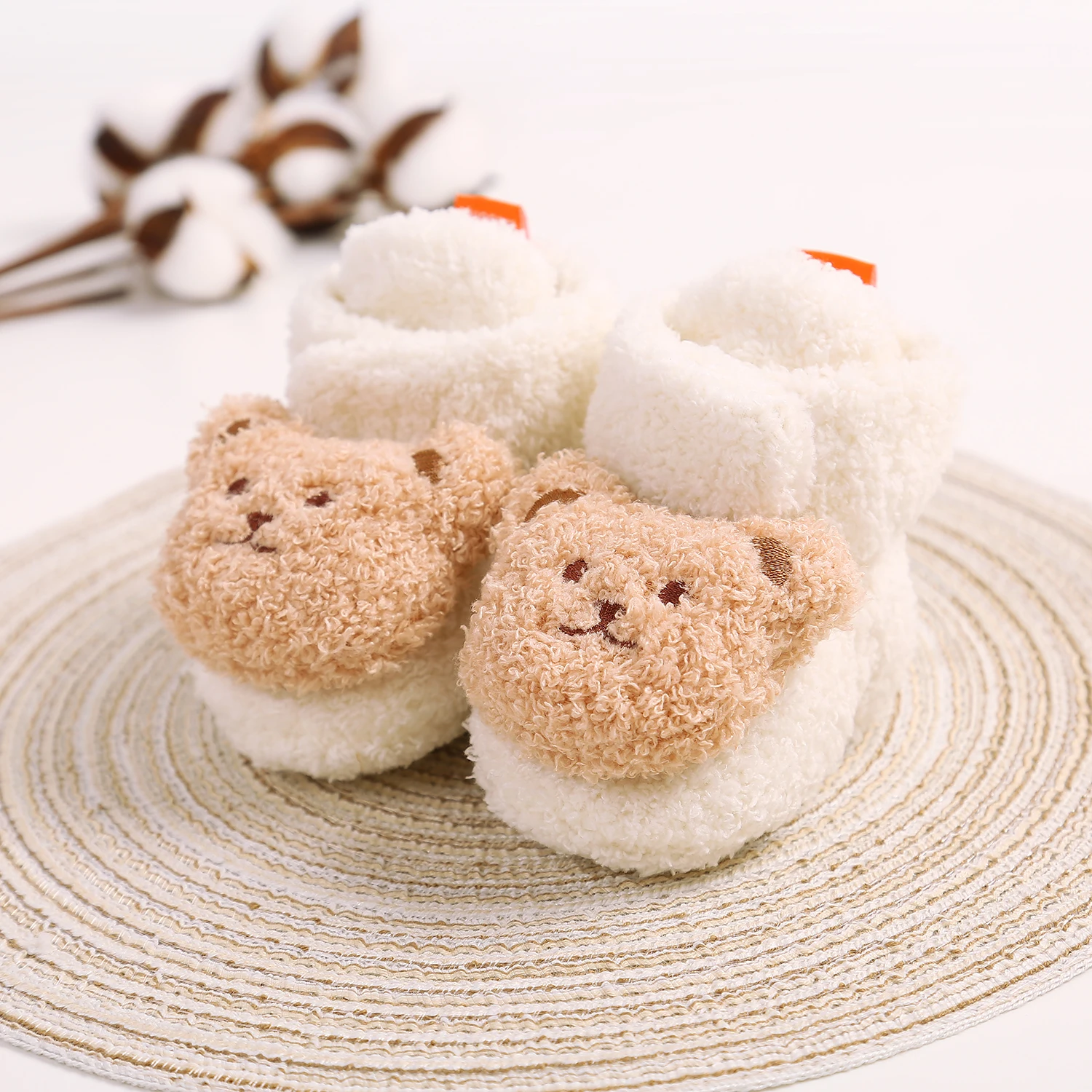 Cute Bear Cartoon Baby Girl Booties Stay On Slipper Winter Warm Soft Shoes Newborn Crib Sock Shoes